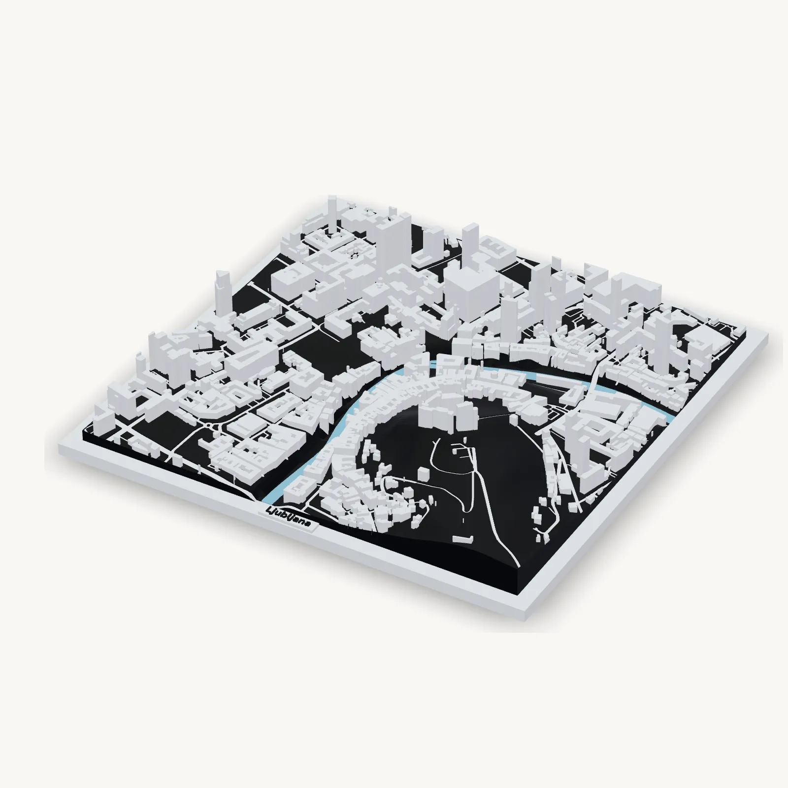 3D maketa središča Ljubljane v barvah Nočna, 25 × 25 cm
