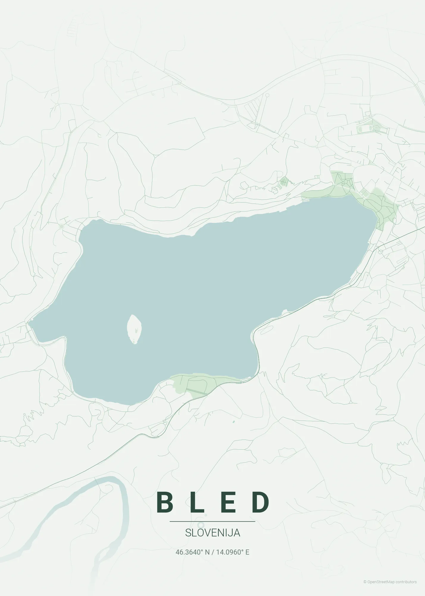 Plakat zemljevida Bleda v slogu Gozd