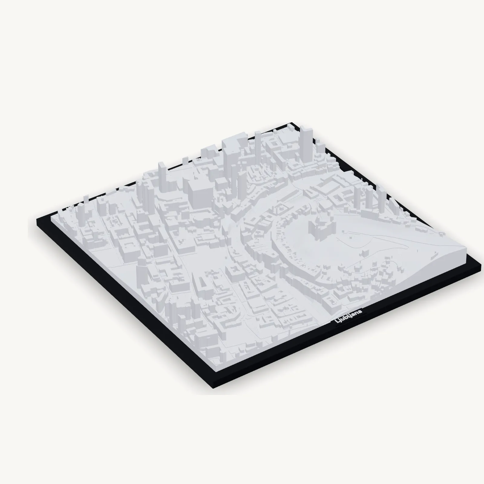 3D maketa središča Ljubljane, bela, 25 × 25 cm